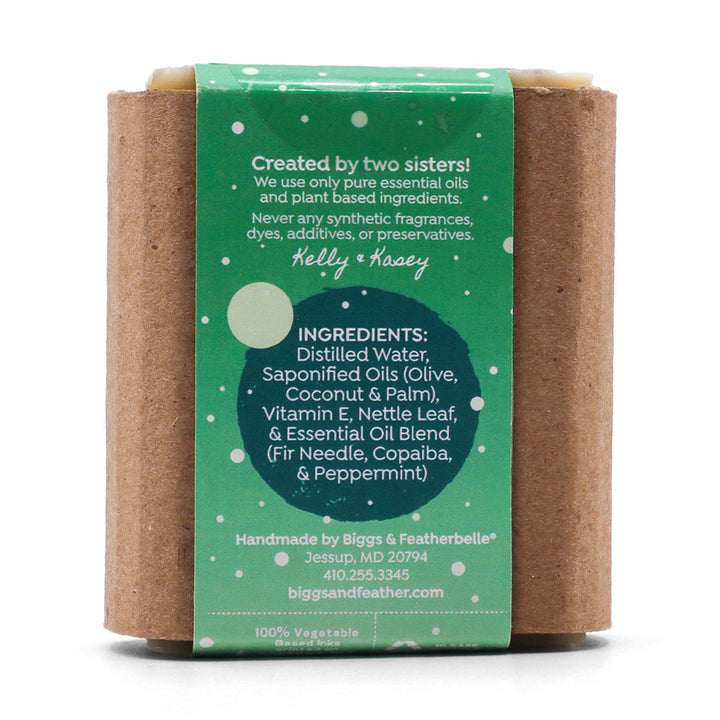 Back of the Frosted Fir Bar Soap by Biggs & Featherbelle®